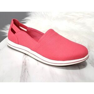 NEW 7.5 WIDE Clarks Cloudsteppers Loafers Breeze Step Comfort Canvas Flats Pink
